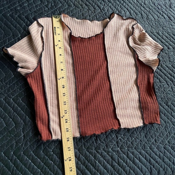 Shein Crop Top Womens Extra Large Brown Colorblock Lettuce Trim - Picture 8 of 9